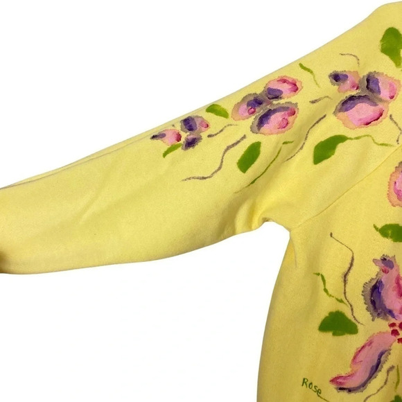 Vintage 70s Sweatshirt Womens Size Small Medium Pullover Floral 80s Handmade - Picture 5 of 10